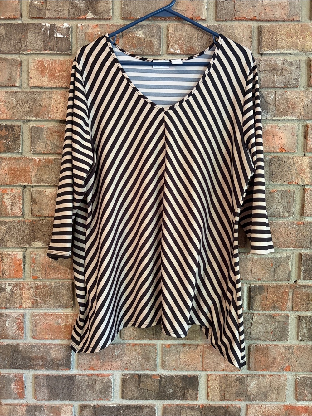 Kim Rogers Black and Cream Diagonal Stripe V-Neck Tunic